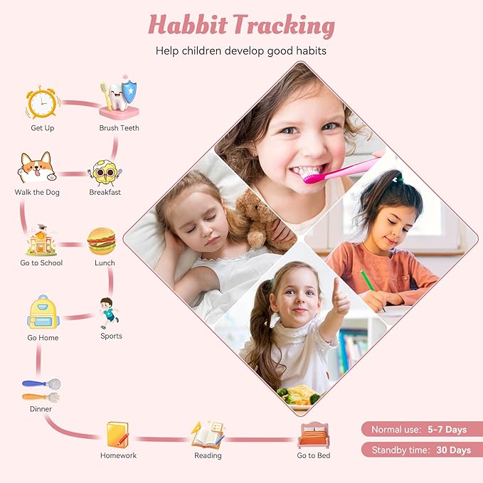 Smart Watch for Kids, 12 Puzzle Games HD Touch Screen Watches, Step Counter, Heart Rate and Sleep Monitor, Flashlight, 12/24 hr Educational Toys Birthday Gifts for Girls Ages 6-12 (Pink)