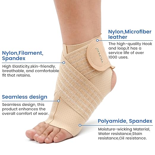 Velpeau Foot & Ankle Support Brace Compression Sleeve with Adjustable Strap, Elastic Wrap for Plantar Fasciitis, Achilles Tendonitis, Sprained, Sports Bandage Sock for Men & Women(Single, Khaki, M)