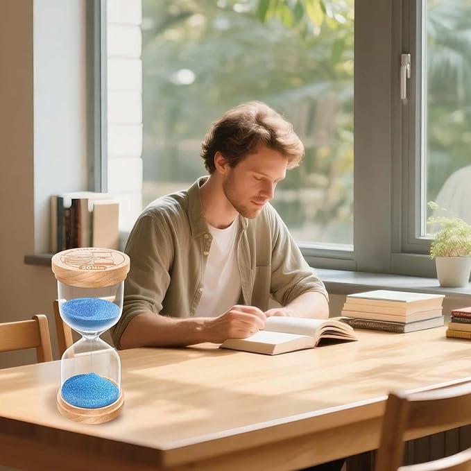 5 Minute Sand Timer, Wooden Hourglass Sand Clock, Small Wood Blue 5 Min Hour Glass, Five Minutes Sandglass for Brushing Teeth, Reloj De Arena, Classroom, Game, Kitchen, Home, Office