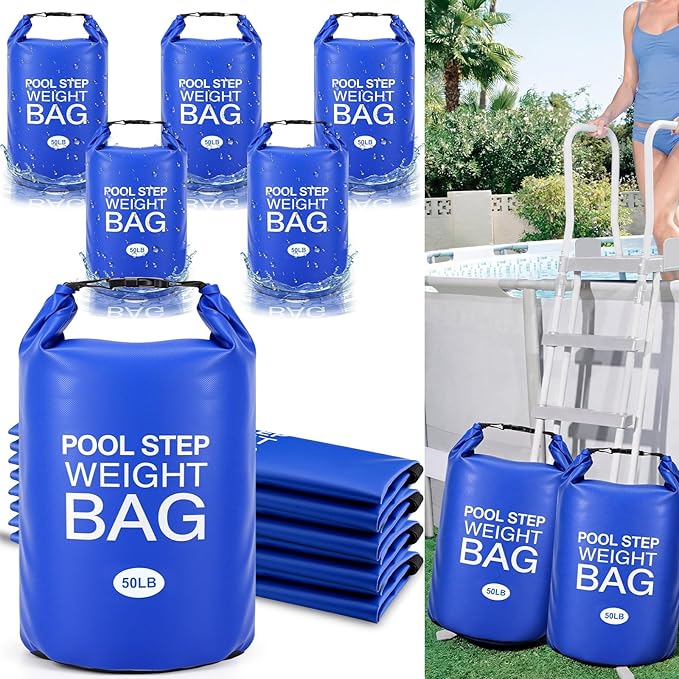 Soulchen 6 Pack Pool Ladder Weights, Heavy Duty Universal Pool Step Weights Sand Bags with Handles for Above Ground Swimming Pools, Durable Waterproof Foldable (25l/50lb)