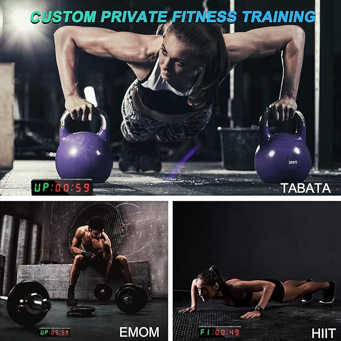 Gym Timer, Portable, Interval Timer with Rechargeable Battery and Built-in Magnet, LED Digital Anti Vertigo Display, Upgraded Workout Clock for Home Gym Garage Fitness