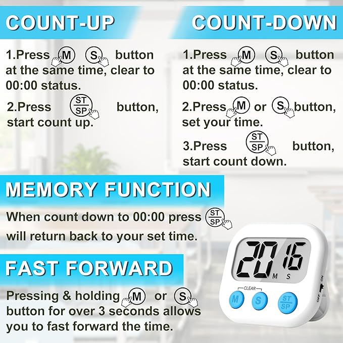 ZILLEEN Classroom Timer for Kids Teachers 4 Pack Digital Timers, White