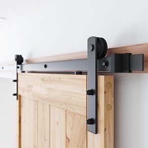 SMARTSTANDARD 8.2 FT Heavy Duty Sturdy Sliding Barn Door Hardware Kit, Black, (Whole Set Includes 1x Pull Handle Set & 1x Floor Guide) Fit 42"-48" Wide Door Panel (I Shape Hanger)