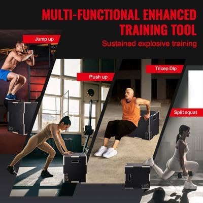 Happybuy 3 in 1 Plyometric Jump Box, 20/18/16 Inch Wooden Plyo Box, Anti-Slip Platform for Jumping Agility, Step Up Box for Home Gym Conditioning & Strength Training, Black