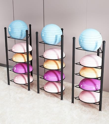 Tier Floor Stand Storage Organizer for Exercise Equipment - Half Balance Ball Rack, Home Gym Organizer for Bosu, Slam Balls, Medicine Balls & Fitness Gear