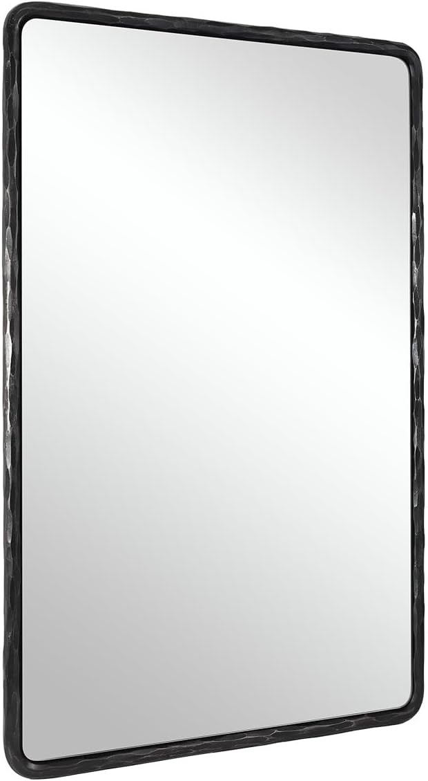 ANDY STAR Hand-Forged Black Bathroom Mirrors for Wall, 30x40 Inch Vintage Solid Steel Metal Frame Bathroom Vanity Mirror, Antique Rounded Rectangle Wall Mirror, Hangs Horizontally or Vertically