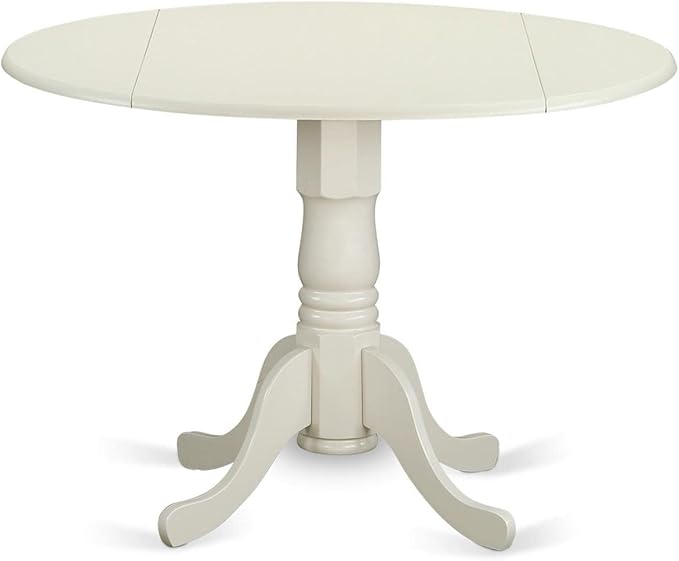 East West Furniture DLDA3-LWH-W 3 Piece Kitchen Table & Chairs Set Contains a Round Dining Room Table with Dropleaf and 2 Solid Wood Seat Chairs, 42x42 Inch, Linen White