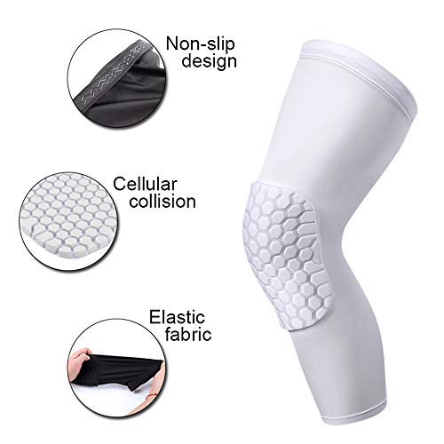PISIQI Knee Pads Compression Pads Long Leg Sleeve Collision Avoidance Brace Protection Knee Sleeve for Basketball Football Volleyball Cycling (1 Pair)