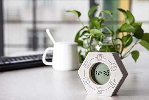 Hexagon Rotating Productivity Clock, Pomodoro Timer with 5,15, 30, 45, 60 Minute Presets, Timer for People with ADHD (White)