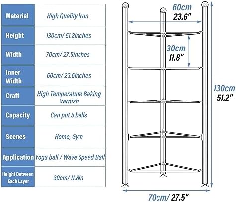 Balance Ball Storage Rack - Home Gym Equipment Organizer for Exercise Balls, 3/5/6/7 Tier Floor Stand for Bosu, Slam, Bowling, and Medicine Balls