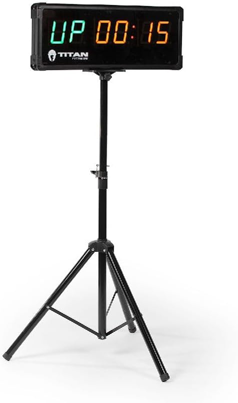 Titan Fitness Tripod Timer Stand for 2-Sided Gym Timer with Remote, Adjusts 2.5-6.5-feet, Black