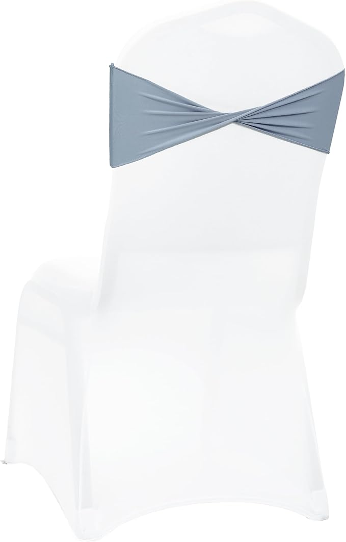 VDS Pack of 100 PCS | Dusty Blue | Spandex Chair Sashes Bows Without Buckle | Stretch Elastic Banquet Universal Folding Chair Band Tie with for Wedding Party Conference Celebration Event Decoration