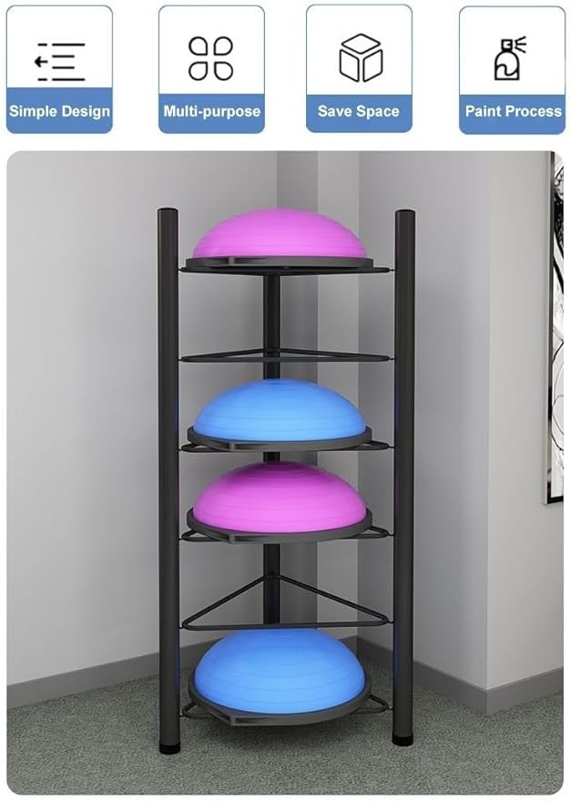 3/5/6/7 Tier Floor Stand Storage Organizer Exercise Half Balance Ball Storage Rack, Home Gym Workout Equipment for Bosu Slam Bowling Medicine Balls(White,6 Layer - 63in)