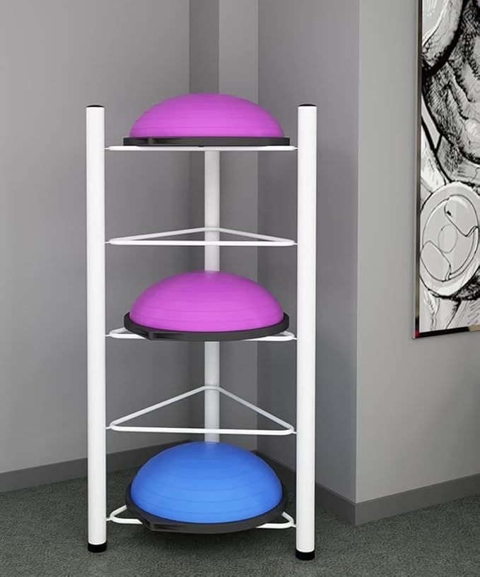 Exercise Half Balance Ball Trainer Holder Storage Rack - Home Fitness Gym Workout Equipment 3/5/6/7 Tier Floor Stand Corner Storage Organizer for Basketball Bowling Medicine Yoga Bosu Balls(White,5 la