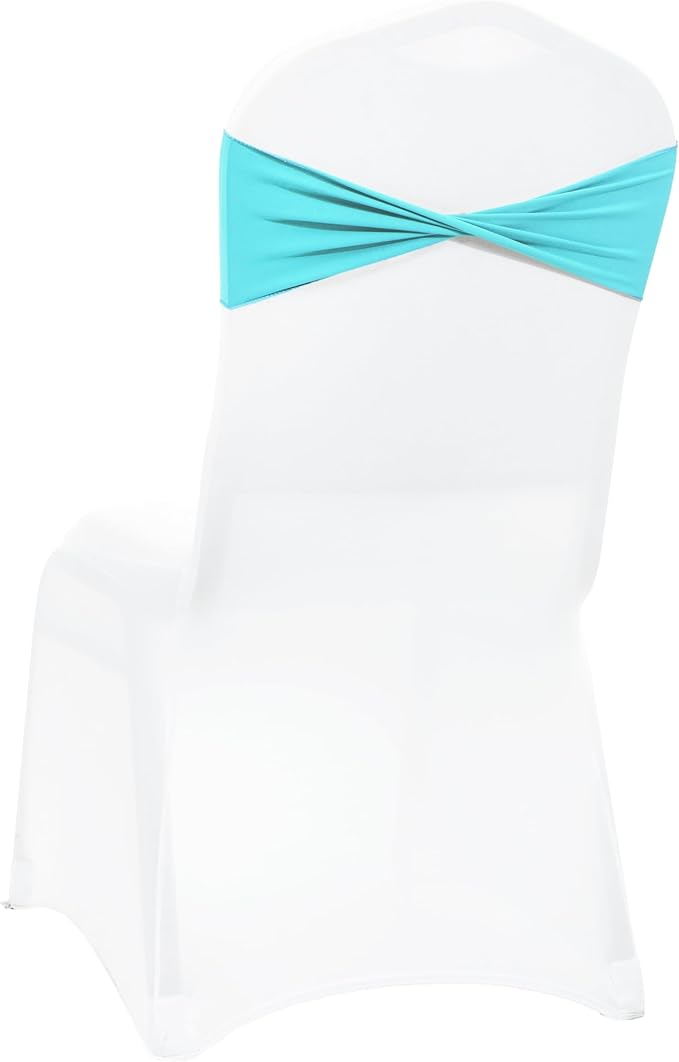 VDS Pack of 25 PCS | Aqua Blue| Spandex Chair Sashes Bows Without Buckle | Stretch Elastic Banquet Universal Folding Chair Band Tie with for Wedding Party Conference Celebration Event Decoration