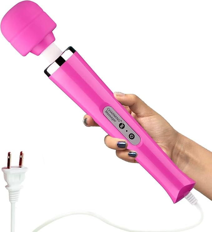 CHARMING 10 Speeds Wired Powerful Handheld Back Massager with Strong Vibration Wand, Personal Therapy Massager for Sports Recovery, Muscle Aches, Body Pain- Rose red