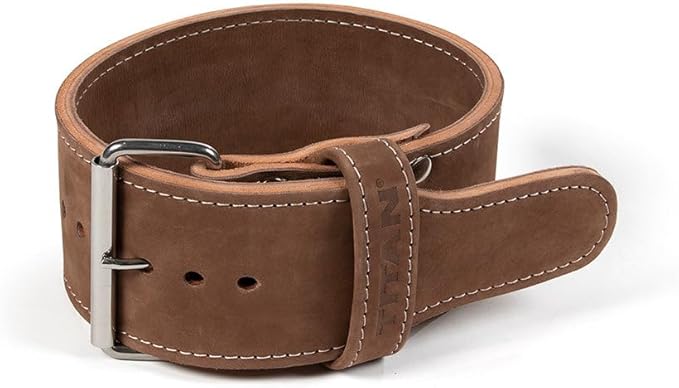 Titan Fitness MAXXUM Weightlifting Belt, 4" Wide x 10mm Thick Vegetable-Tanned Leather, Adjustable Single Prong Buckle for Powerlifting, Deadlifts, Weight Training & Bodybuilding