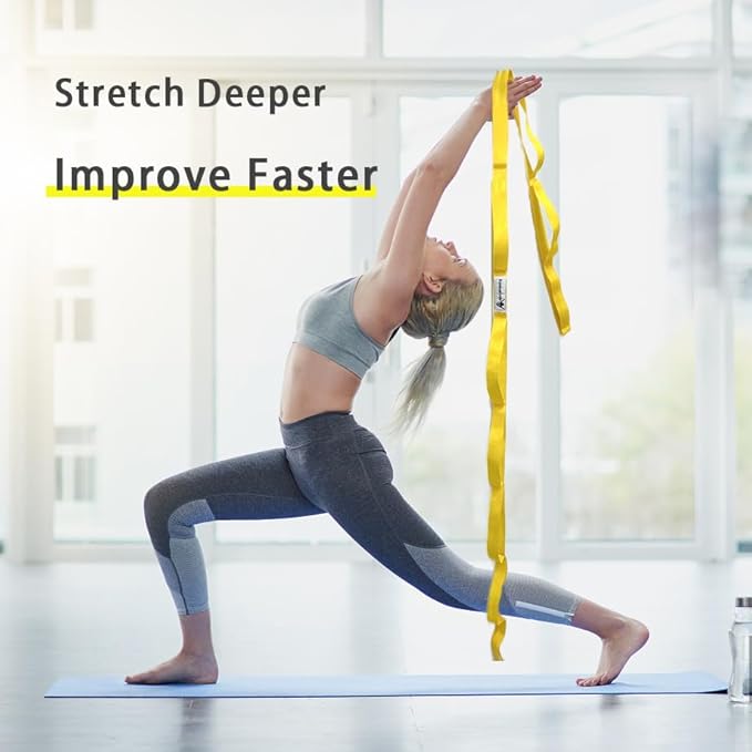 Stretching Strap Yoga Strap with Loops, Stretch Straps for Physical Therapy, Non-Elastic Exercise Strap for Pilates, Dance and Gymnastics with Workout Guide