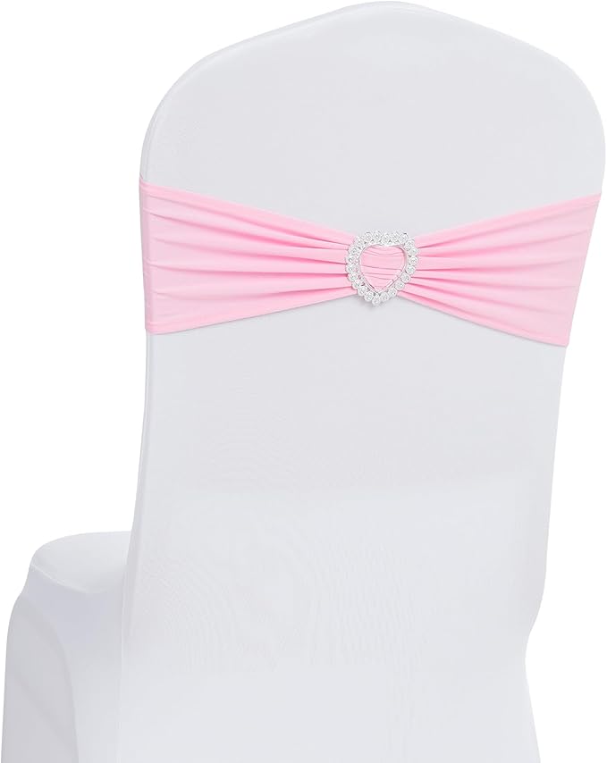 Howhic Pack of 30 Spandex Chair Sashes Bows Stretch Chair Cover Band with Buckle Slider Universal Elastic Chair Ties for Wedding Banquet Party Event Decoration (Pink)