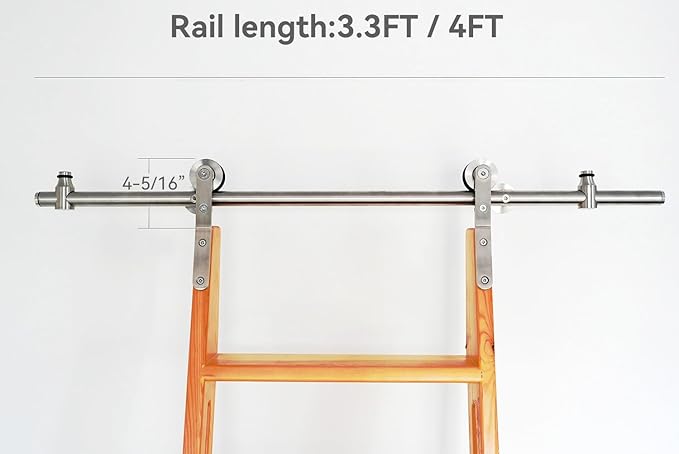 DIYHD 6.6FT Stainless Steel Sliding Library Ladder Hardware Kit, Bottom Wheel with Brake,300 lbs Capacity, Satin Finish (No Ladder)