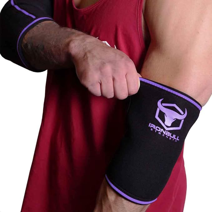 Elbow Sleeves 5mm (1 Pair) - High Performance Elbow Sleeve Support for Weightlifting, Weight Training & Powerlifting - Best Compression Straps - for Men and Women (X-Small, Black/Purple)