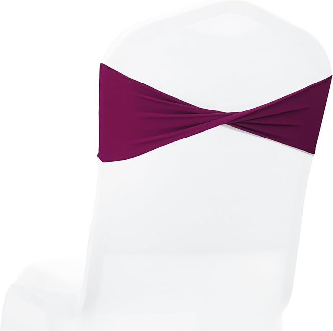 VDS Pack of 150 PCS | Eggplant | Spandex Chair Sashes Bows Without Buckle | Stretch Elastic Banquet Universal Folding Chair Band Tie with for Wedding Party Conference Celebration Event Decoration