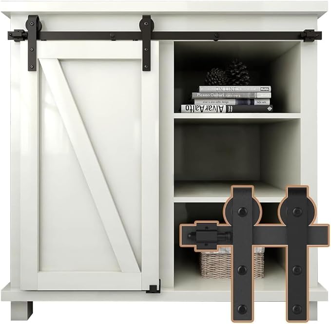 4FT Super Mini Sliding Barn Door Hardware Kit for Single Door TV Stands Small Cabinets, J-Shaped Hanger (No Cabinet)