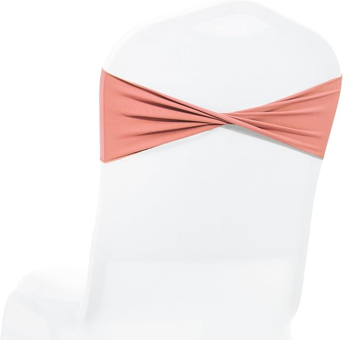 VDS Pack of 75 PCS | Coral Peach | Spandex Chair Sashes Bows Without Buckle | Stretch Elastic Banquet Universal Folding Chair Band Tie with for Wedding Party Conference Celebration Event Decoration