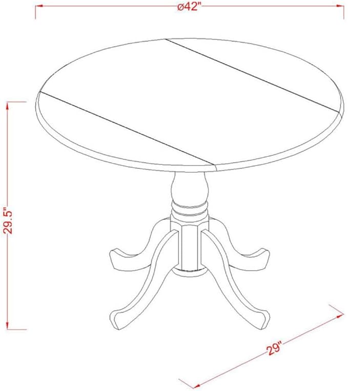 East West Furniture DLDA5-MAH-W 5 Piece Dining Set Includes a Round Dining Room Table with Dropleaf and 4 Wood Seat Chairs, 42x42 Inch, Mahogany