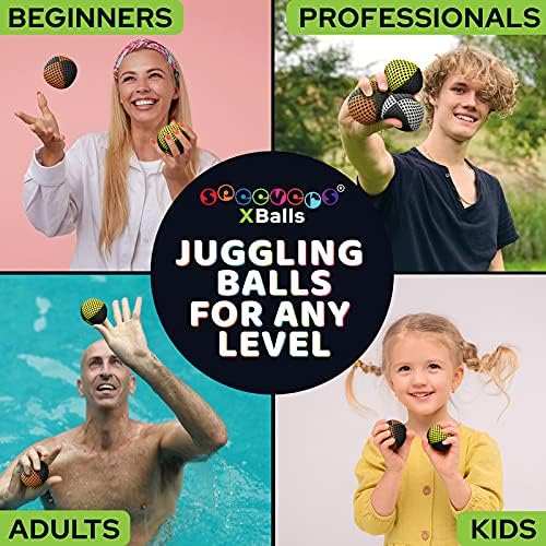 speevers Juggling Balls for Beginners and Professionals Set of 3, 14 Colors Available, 2 Layers of Net and Carry Case, Xballs Juggling Balls (3 Color Mix, 3.9 oz)