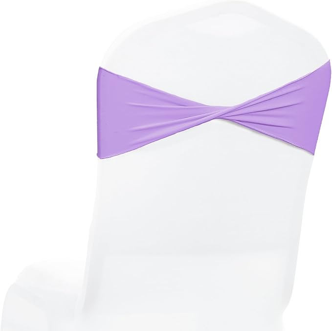 VDS Pack of 125 PCS | Lavender | Spandex Chair Sashes Bows Without Buckle | Stretch Elastic Banquet Universal Folding Chair Band Tie with for Wedding Party Conference Celebration Event Decoration