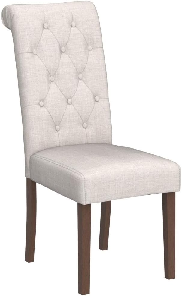 COLAMY Tufted Upholstered Dining Chairs Set of 2, Accent Parsons Chairs with Solid Wood Legs and Padded Seat, Beige