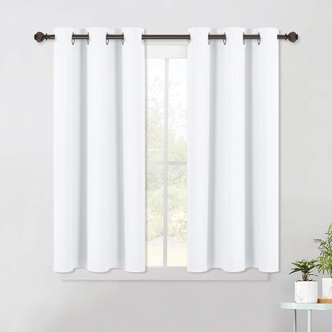 NICETOWN Window Draperies Curtains Panels - Blocking Out 50% Sunlight Curtains, Grommet Top Small Window Drapes for Bedroom (2 Panels, 42 by 45, White)