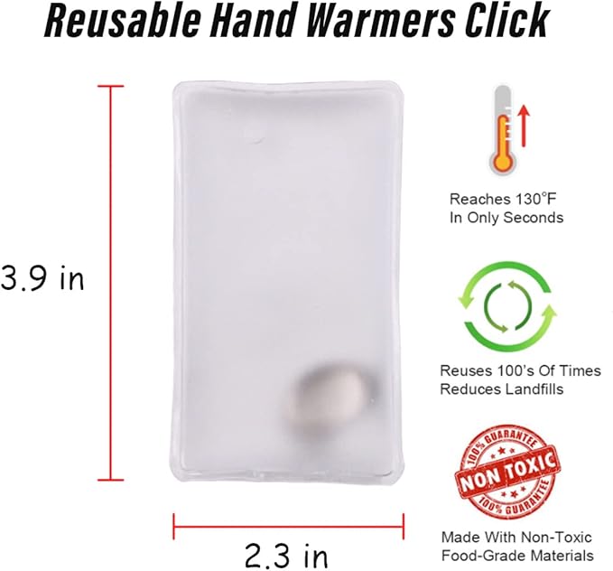 Reusable Click Instant Heat Packs, Pocket Hand Warmers, Snap It Hot/Cold Gel Heating Pad for Adults & Kids, Instant Hot Pad, Hot Compress, Hand Click Gel Warmers for Body