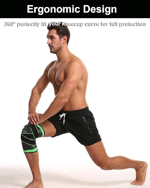 2 Pack Knee Wraps for Pain Relief, Knee Wrap Knee Compression Sleeve Knee Sleeves for Men Women Compression Knee Brace, Knee Band for Knee Pain Relief, Knee Brace for Arthritis Pain and Support (Green, X-Large)