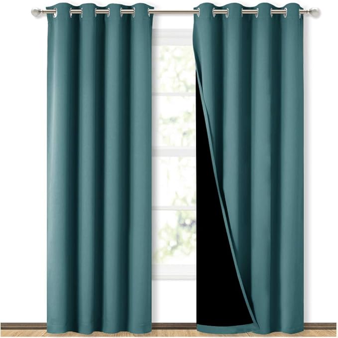 NICETOWN Complete 100% Blackout Curtain Set, Thermal Insulated & Energy Efficiency Window Draperies for Guest Room, Full Shading Panels for Shift Worker and Light Sleepers, Sea Teal, 52W x 84L, 2 PCs