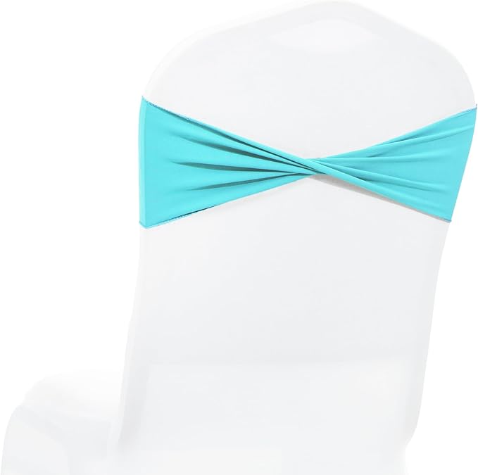 VDS Pack of 25 PCS | Aqua Blue| Spandex Chair Sashes Bows Without Buckle | Stretch Elastic Banquet Universal Folding Chair Band Tie with for Wedding Party Conference Celebration Event Decoration