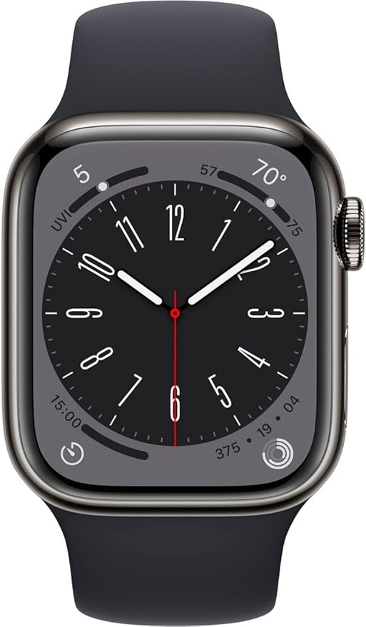 Apple Watch Series 8 [GPS + Cellular, 41mm] - Graphite Stainless Steel with Midnight Sport Band, S/M (Renewed)