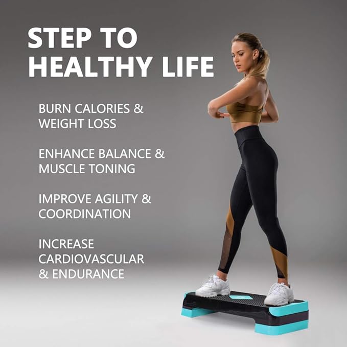 GYMMAGE Adjustable Workout Aerobic Stepper, Aerobic Exercise Step Platform with 2 Risers, Exercise Step Deck for Fitness, 26.5" Trainer Stepper with Non-Slip Surface Home Gym & Extra Risers Options
