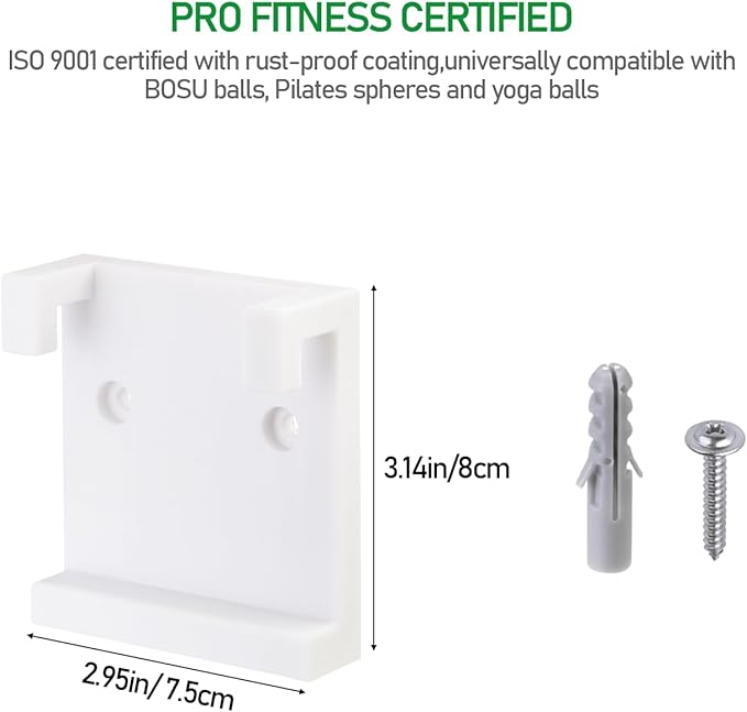 KIBBEH Wall Mount Kit for Exercise Ball Storage Bracket - Heavy Duty Balance Trainer Ball Holder with Hardware, White