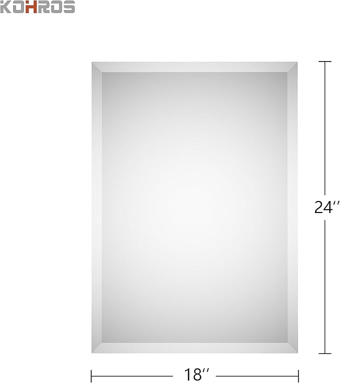 KOHROS Rectangular Wall Mirror Frameless Bathroom Mirror 18” x 24" Beveled Edge Mirror for Vanity and Entryway Hang Horizontally or Vertical
