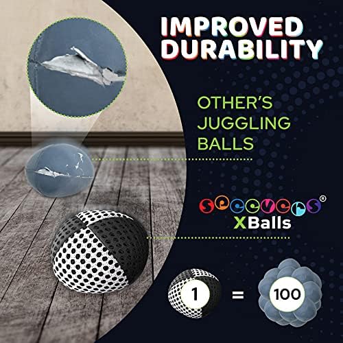 speevers Juggling Balls for Beginners and Professionals Set of 3, Juggling Bean Bags 14 Colors Available, 2 Layers of Net and Carry Case, Original Xballs Juggling Balls (Black - White, 4.2 oz)