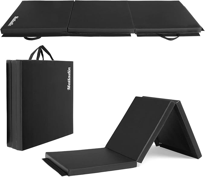 Matladin 6' Folding Tri-fold Gymnastics Gym Exercise Aerobics Mat, 6ft x 2ft x 2in PU Leather Tumbling Mats with Hook & Loop Fastener for Stretching Yoga Cheerleading Martial Arts