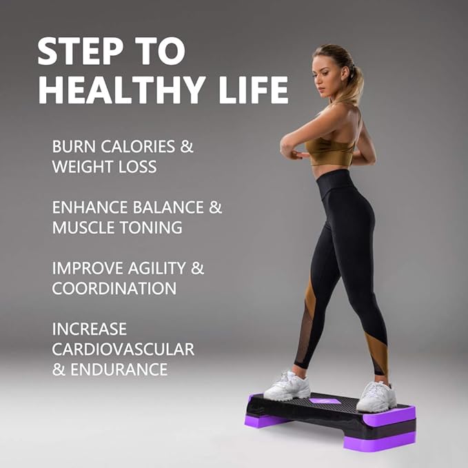 GYMMAGE Adjustable Workout Aerobic Stepper, Aerobic Exercise Step Platform with 2 Risers, Exercise Step Deck for Fitness, 26.5" Trainer Stepper with Non-Slip Surface Home Gym & Extra Risers Options