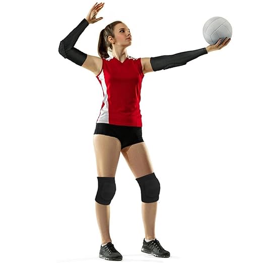Volleyball Knee Pads and Arm Sleeves with Elbow Pads Set, High Protection Arm Pads Knee Pads for Youth Girls Boys Women Men Volleyball Basketball Football Skateboarding Wrestling Dance (Black/S)