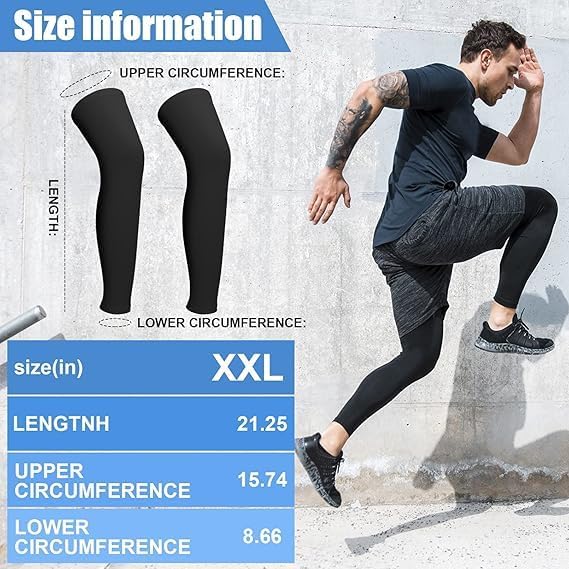 3 Pairs Leg Sleeves,Full Length Leg Compression Sleeve,Sports Leg Knee Sleeve with Anti Slip Silicone Strips