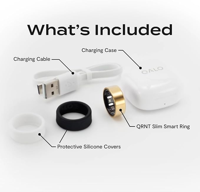 QALO QRNT Slim Smart Ring – Snug Fit – Size Up – Water-Resistant Titanium Fitness Tracker, Tracking for Sleep, Steps, HRV, Women’s Health, No Subscription Fee, iOS & Android Compatible (Gold, 08)