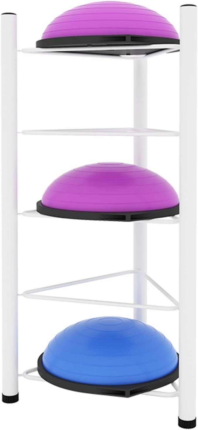 Exercise Half Balance Ball Trainer Holder Storage Rack - Home Fitness Gym Workout Equipment 3/5/6/7 Tier Floor Stand Corner Storage Organizer for Basketball Bowling Medicine Yoga Bosu Balls(White,5 la