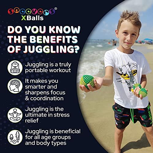 speevers Juggling Balls for Beginners and Professionals Set of 3, 14 Colors Available, 2 Layers of Net and Carry Case, Xballs Juggling Balls (3 Color Mix, 3.9 oz)