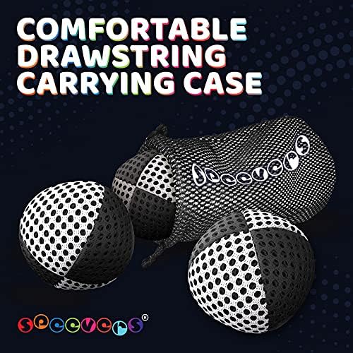 speevers Juggling Balls for Beginners and Professionals Set of 3, Juggling Bean Bags 14 Colors Available, 2 Layers of Net and Carry Case, Original Xballs Juggling Balls (Black - White, 4.2 oz)